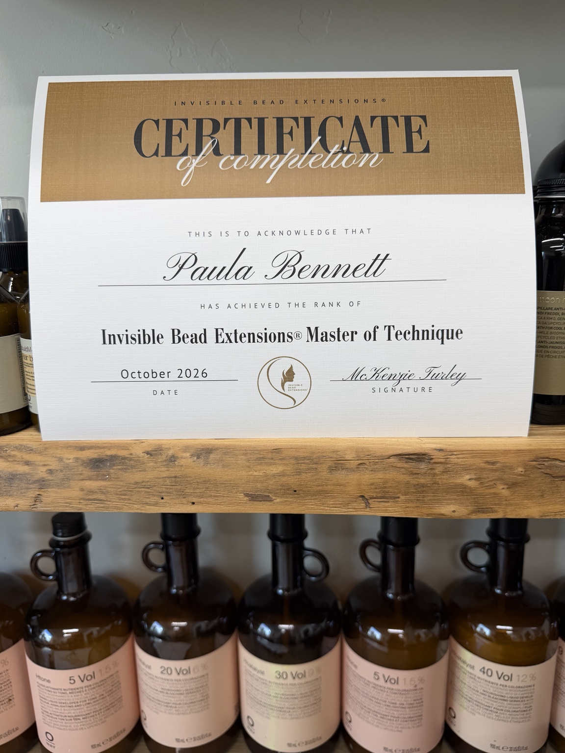 Paula’s Invisible Bead Extensions Master of Training certificate